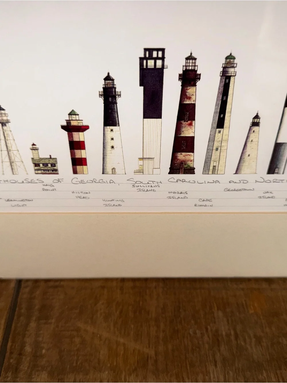 Framed Lighthouse Painting Print Cream Mat - NC SC and Georgia Lights Artwork